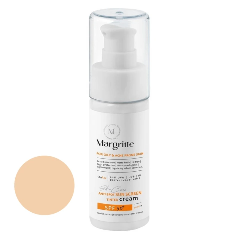 کرم ضد آفتاب رنگی مارگریت SPF35 مدل 02 محافظ UVA ،UVB، مناسب پوست های چرب حجم 50 میلی‌لیتر