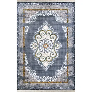 فرش ماشینی الیت طرح کهنه‌نما کد S707-1 زمینه خاکستری