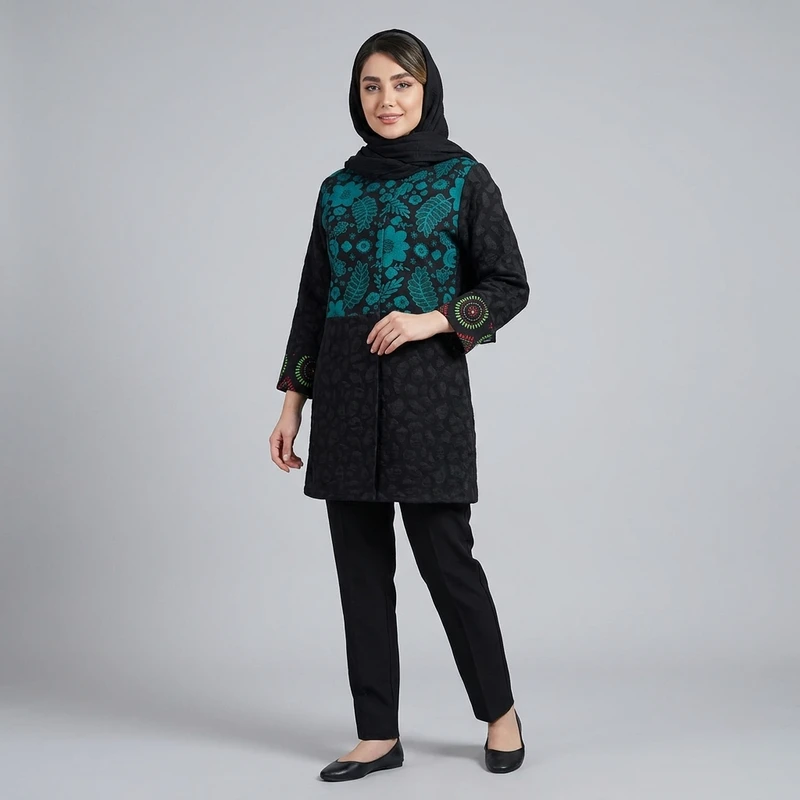 مانتو زنانه مدل ژاکارد و تافته کد tm-2913