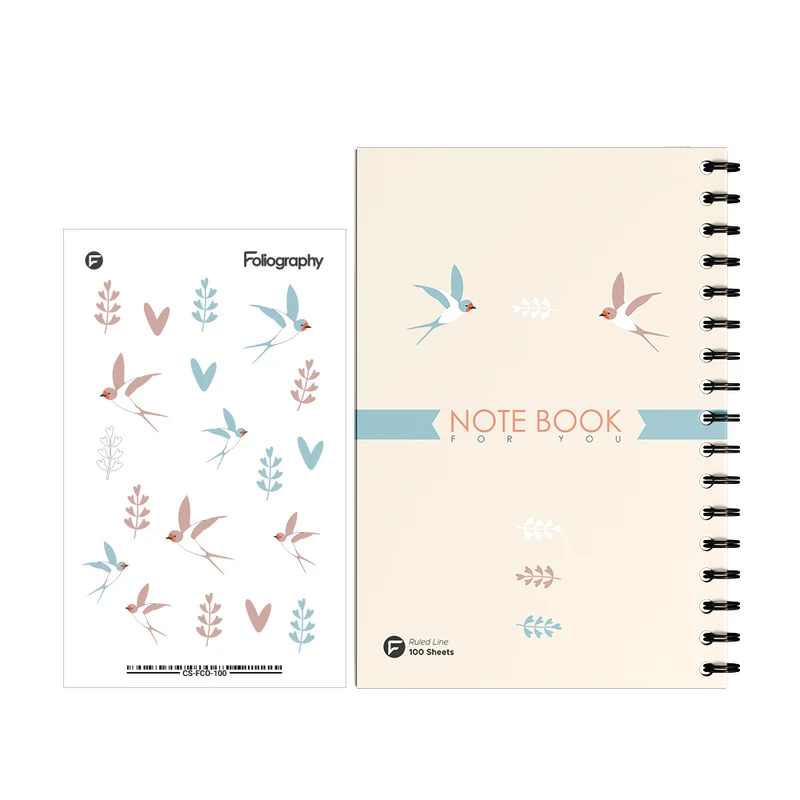 دفتر مشق 100 برگ فولیوگرافی طرح دو پرستو به همراه استیکر