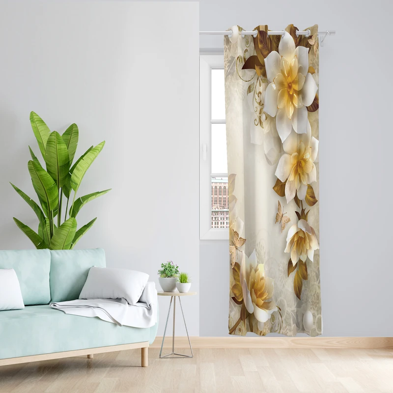 پرده طرح گل مدل مخمل پانچی کد L 2365 Z سایز 140x200 سانتی متر