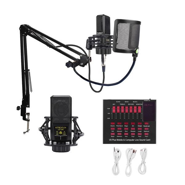 میکروفون استودیویی مدل Autne HTLCA LGT 240 به همراه کارت صدای V8 PLUS