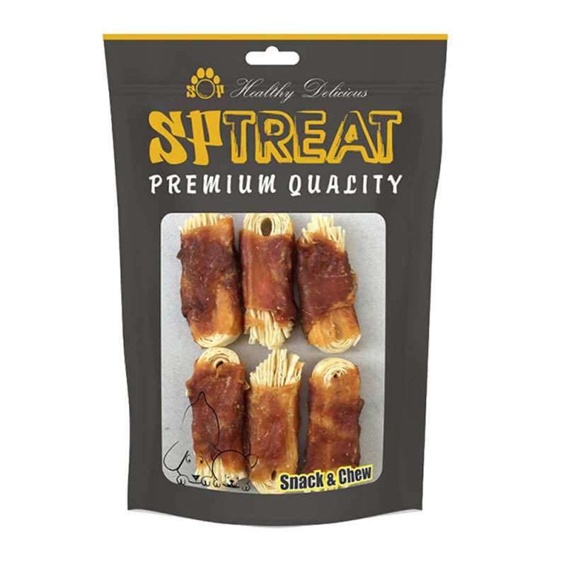 تشویقی سگ اس پی تریت مدل chicken fish roll کد D197 وزن 100 گرم