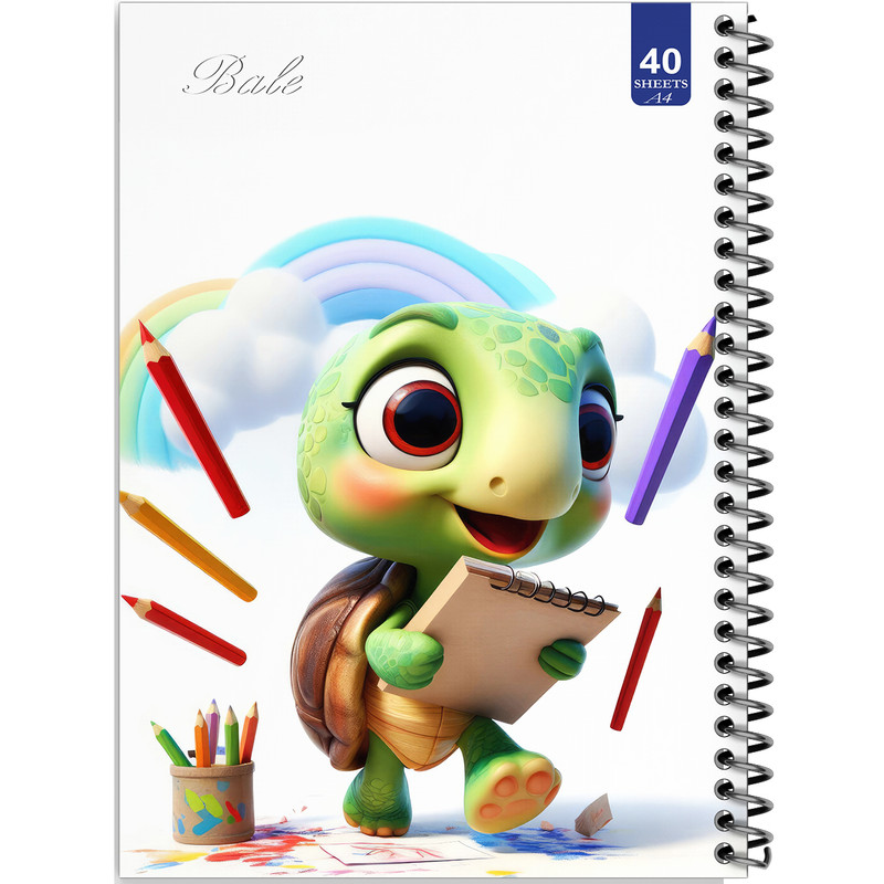 دفتر نقاشی 40 برگ انتشارات بله طرح لاک پشت کوچولو و مداد رنگی کد A4-K326