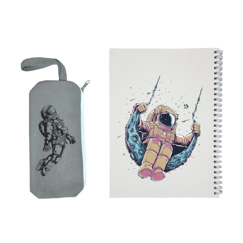 دفتر مشق 50 برگ مدل فضانورد به همراه جامدادی