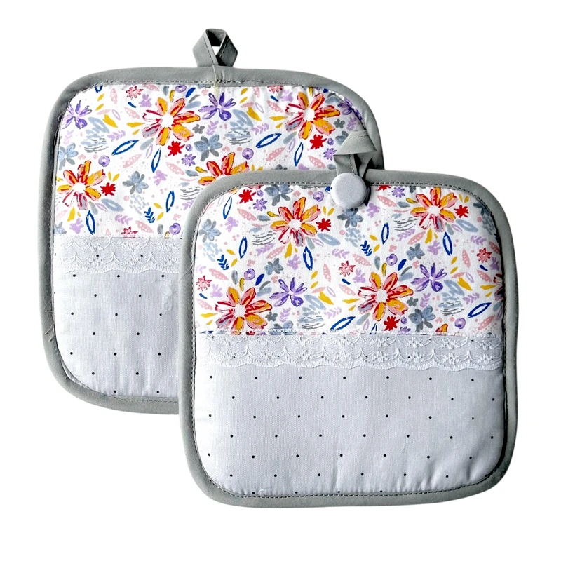 دستگیره آشپزخانه مدل مربع گل‌آبرنگی کد 16 مجموعه دو عددی