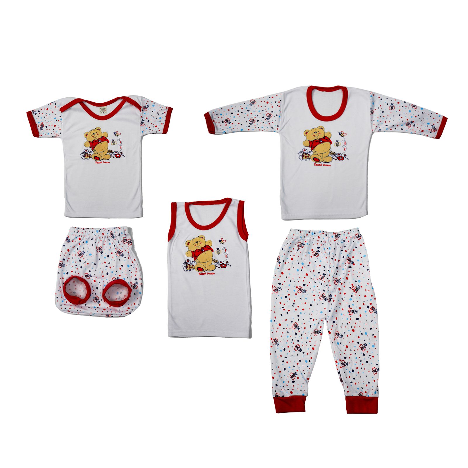 ست 5 تکه لباس نوزادی مدل خرس برجسته کد 1 رنگ قرمز -  - 1