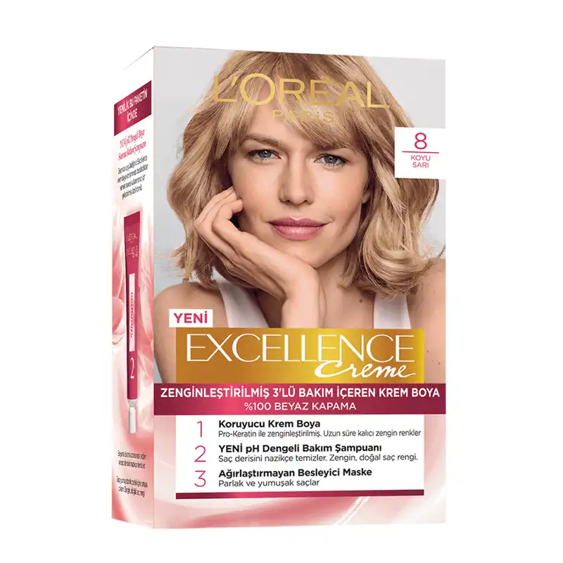 کیت رنگ مو لورآل مدل Excellence شماره 8 حجم 48 میلی لیتر رنگ بلوند متوسط