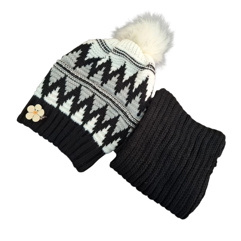 ست کلاه و شال گردن بافتنی دخترانه مدل لوزی