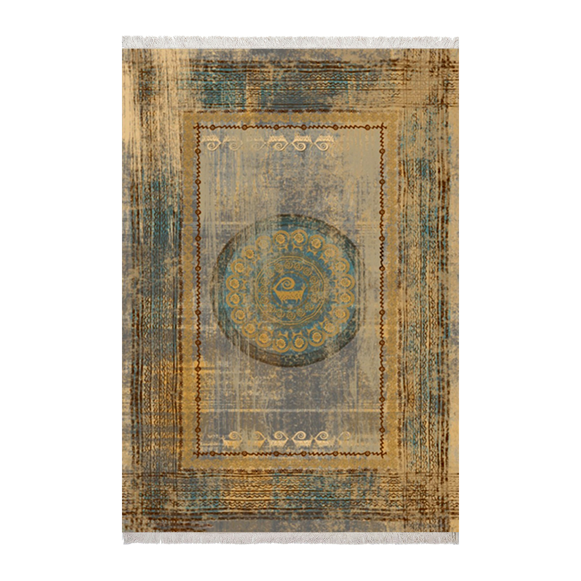 فرش ماشینی زانیس مدل وینتیج طرح لری باف زمینه طوسی