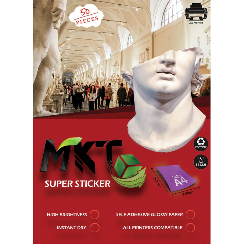 کاغذ A4 پشت چسب دار ام کی تی مدل براق کد M03 بسته 100 عددی