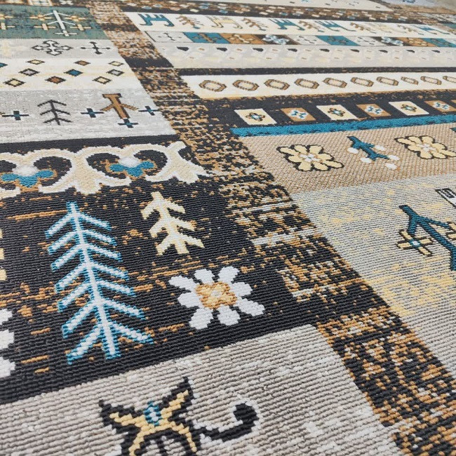 گلیم ماشینی دنیای فرش مدل نرگس نسکافه ای کد 2025