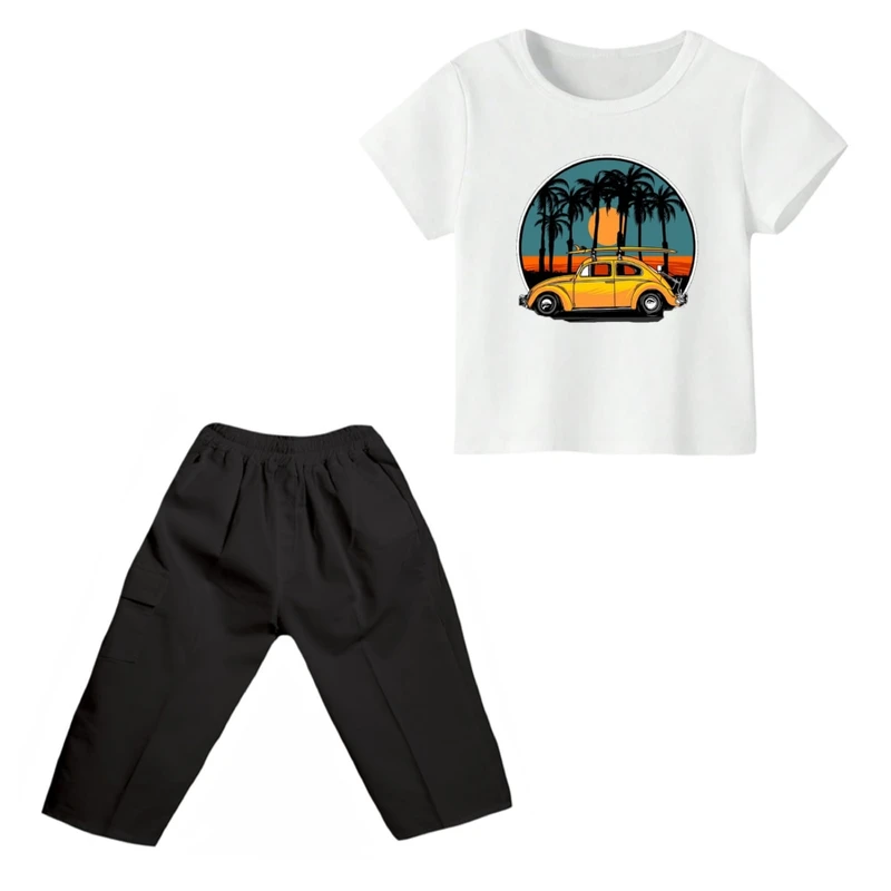 ست تی شرت و شلوارک پسرانه مدل فولوکس کد ۱ رنگ سفید