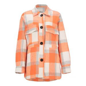 پالتو زنانه سرژه مدل 216579 چهارخانه دو جیب رنگ نارنجی