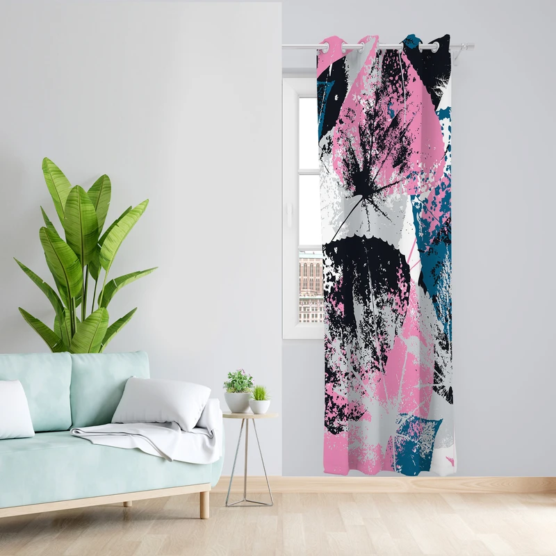 پرده طرح برگ مدل مخمل پانچی کد L 1123R Z سایز 140x200 سانتی متر