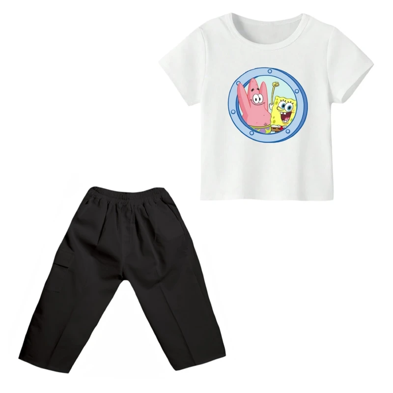 ست تی شرت و شلوارک پسرانه مدل باب اسفنجی کد ۱۱