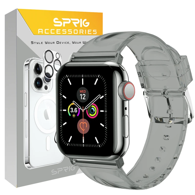 بند اسپریگ مدل Clear Silicone مناسب برای اپل واچ Series 7 Aluminum 45mm / Series 8 Aluminum 45mm / Series 9 Aluminum 45mm