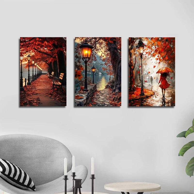 تابلو شاسی بکلیت طرح طبیعت و برگ پاییزی مدل SH-3046 مجموعه 3 عددی