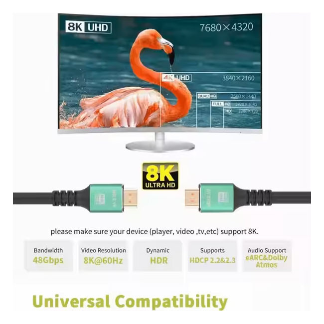 کابل HDMI مدل HD2.1V PREMIUM-8K طول 1.5 متر