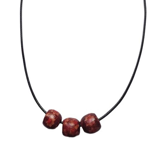 گردنبند زنانه مدل بندی با مهره چوبی طرح گل کد NC145