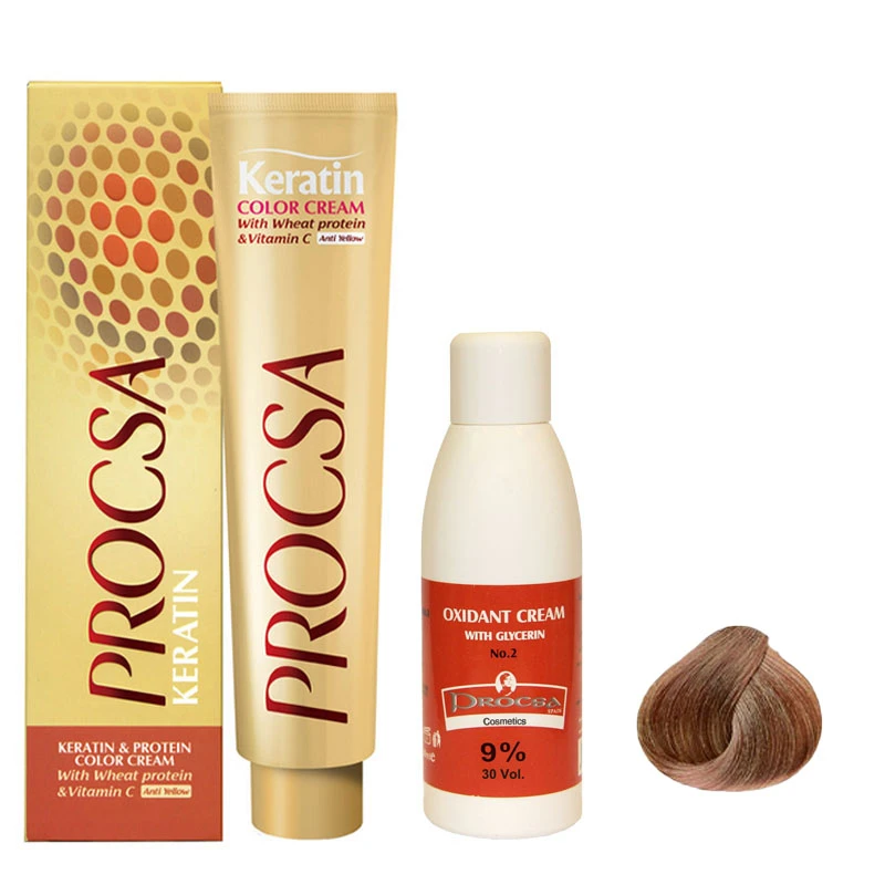 کیت رنگ مو پروکسا سری Natural شماره 8 حجم 100 میلی لیتر رنگ بلوند روشن به همراه اکسیدان مدل گلیسیرینه 9 درصدی حجم 120 میلی لیتر