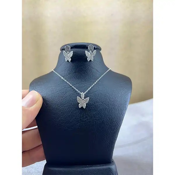 نیم ست نقره زنانه مدل پروانه  تمام سنگ کد 54844