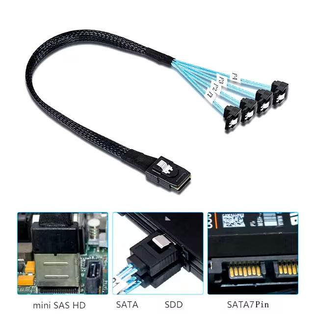 کابل تبدیل 1 به 4 Mini SAS SFF-8087 به SATA اسمارطور مدل 90 درجه SM45