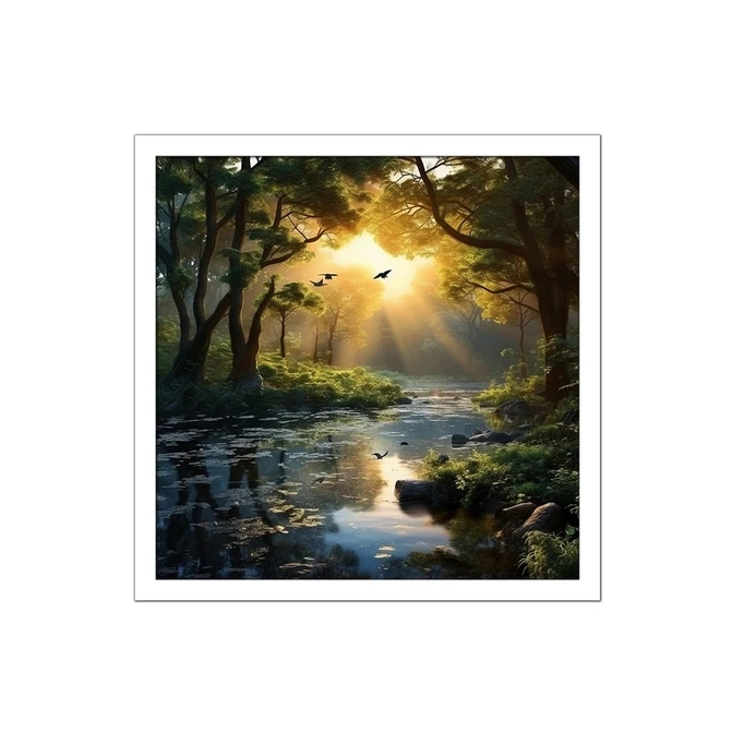 تابلو نوری بکلیت طرح نقاشی منظره طبیعت و رودخانه مدل W-MID-15591