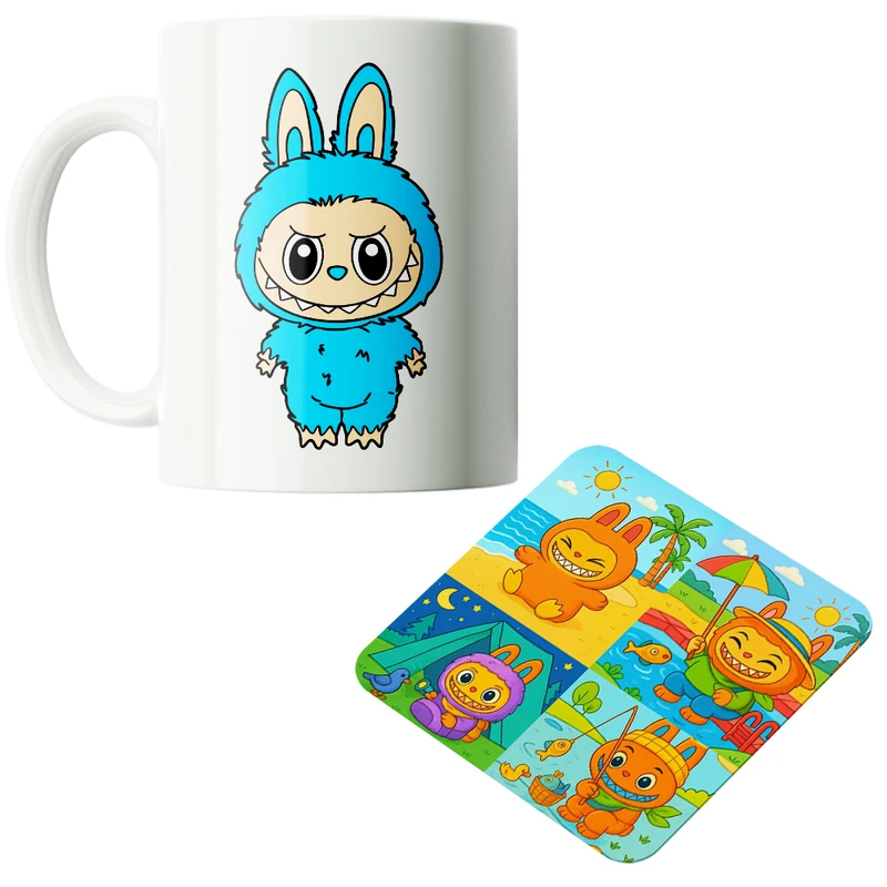 ماگ پاد آفرین مدل عروسک لبوبو کد PZ461 به همراه زیرلیوانی