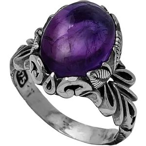 تخفیف انگشتر نقره آمیتیست مردانه مدل دامله رکاب برگدار مینیمال