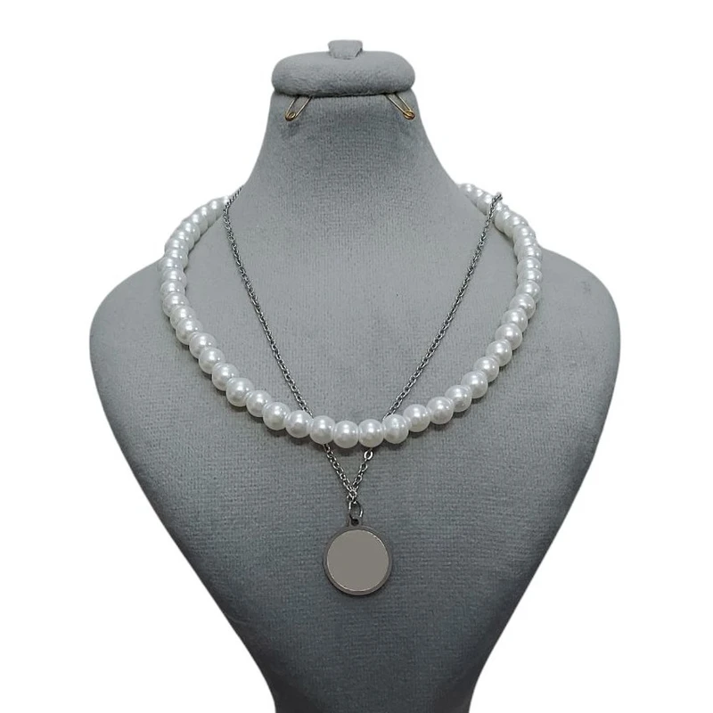 گردنبند زنانه مدل دولاین طرح مروارید و دایره کد 119