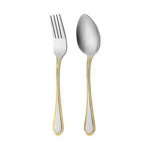 سرویس قاشق و چنگال 12 پارچه 6 نفره ناب استیل مدل ونیز دور طلایی