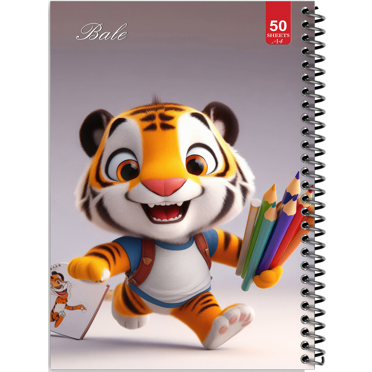 دفتر نقاشی 50 برگ انتشارات بله طرح ببری کوچولو و مداد رنگی کد A4-L335