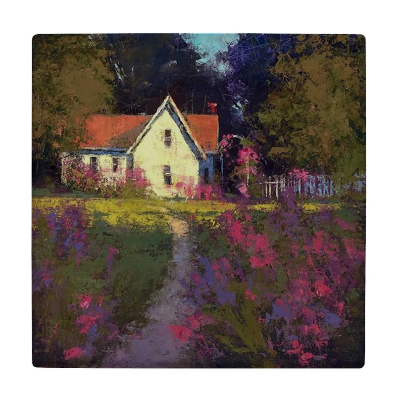 زیر لیوانی طرح نقاشی خانه و باغ گل کد    3888686_2098