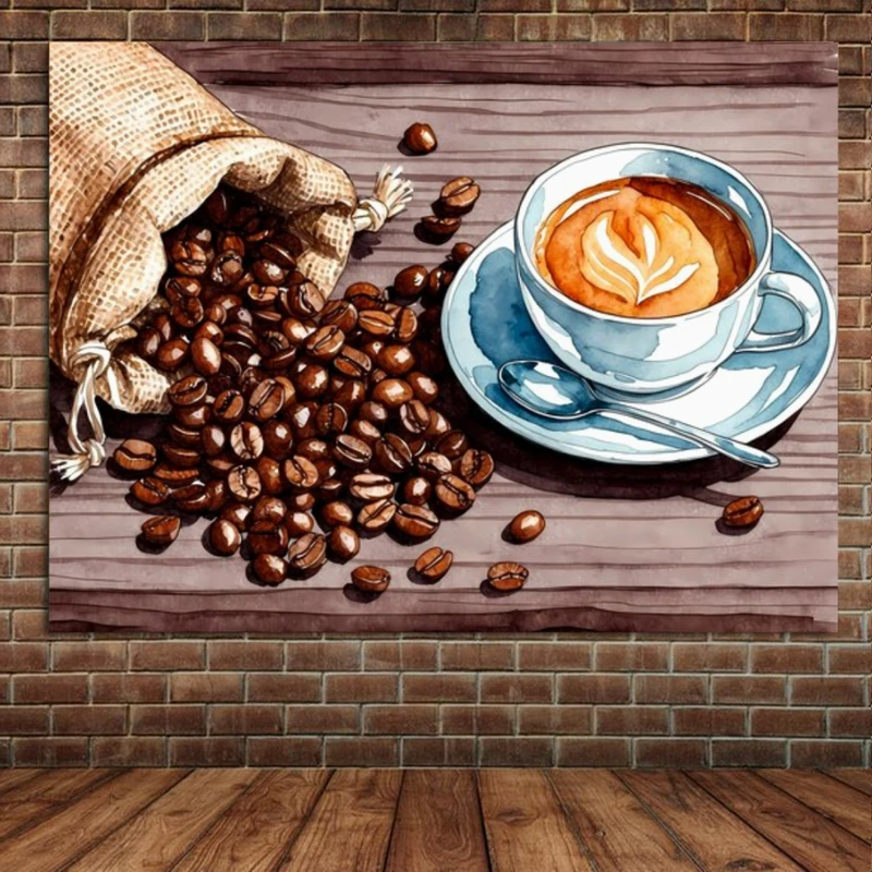 پوستر پارچه ای طرح قهوه مدل مخمل فنجان کد AR302347