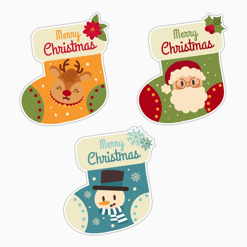 استیکر لپ تاپ و موبایل بووم طرح کفش کریسمس کد MD37 مجموعه 3 عددی