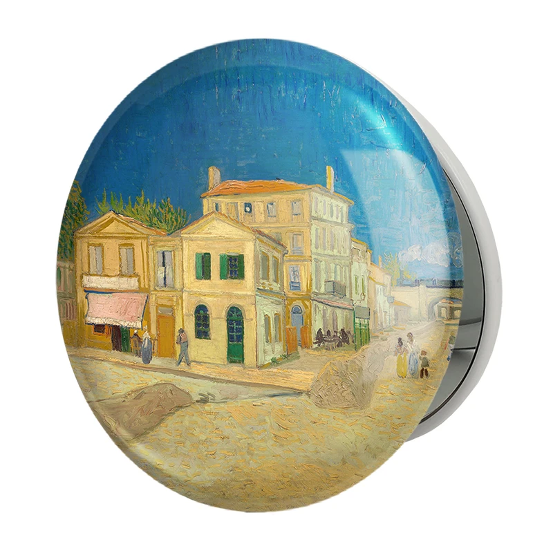 آینه جیبی خندالو طرح نقاشی خانه زرد رنگ اثر ونسان ونگوگ مدل تاشو کد 25478 