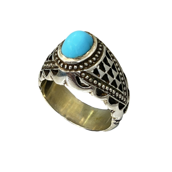 انگشتر نقره مردانه مدل شبکه زنی دستساز مزین به فیروزه نیشابوری 0-24