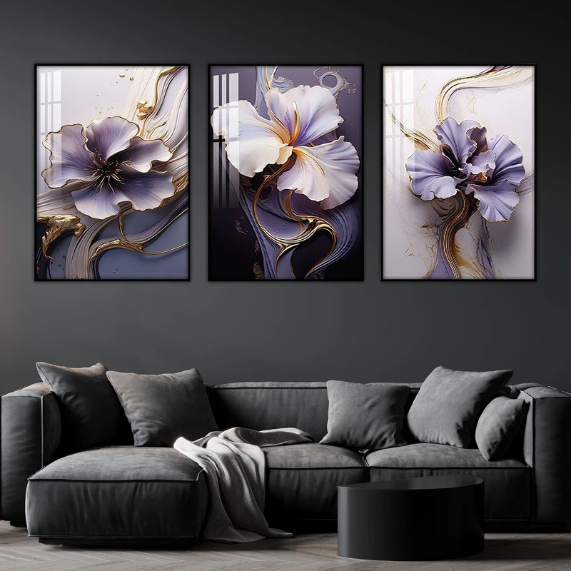 تابلو آتریسا طرح گل مدرن مدل AT00727 مجموعه 3 عددی 