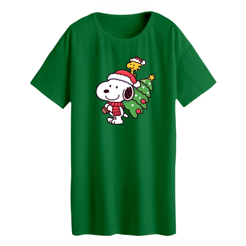 تی شرت لانگ زنانه مدل اسنوپی کریسمس کد 6 رنگ سبز