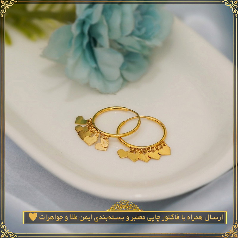 گوشواره حلقه‌ای طلا 18 عیار زنانه طلای معتمدی مدل ریسه قلب - 4