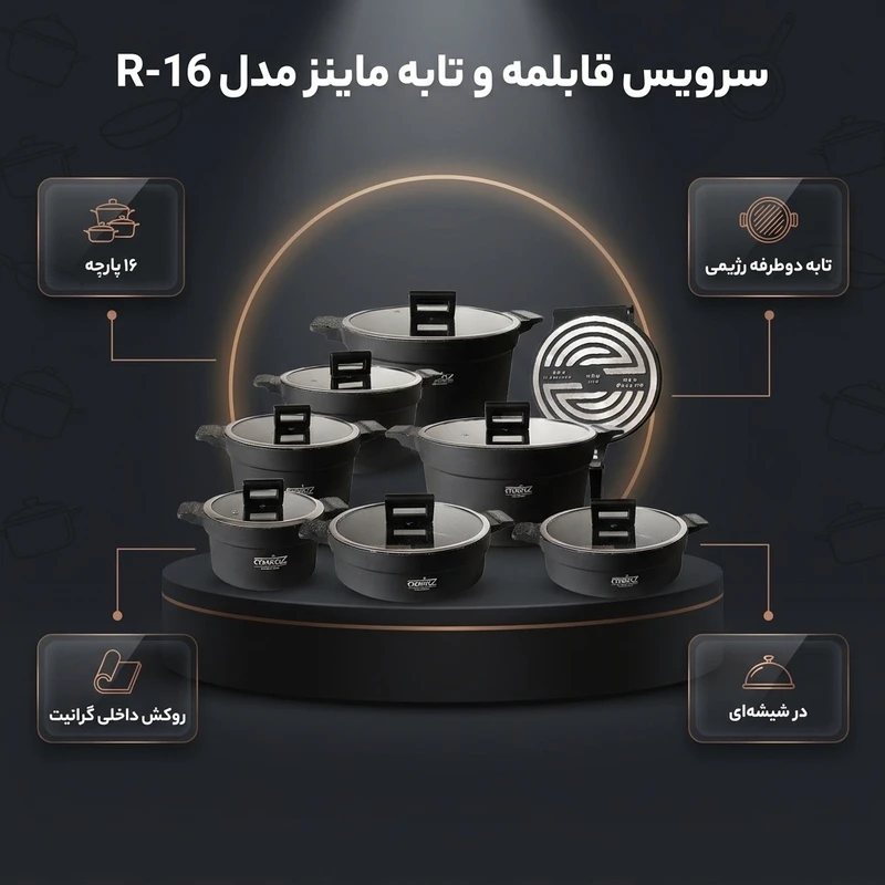 عکس شماره 2 : سرویس قابلمه و تابه گرانیت 16 پارچه ماینز مدل r-16
