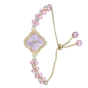 ساعت مچی عقربه‌ای کوارتز زنانه مدل لوکس قفل کرواتی بند مرواریدی کد ۶