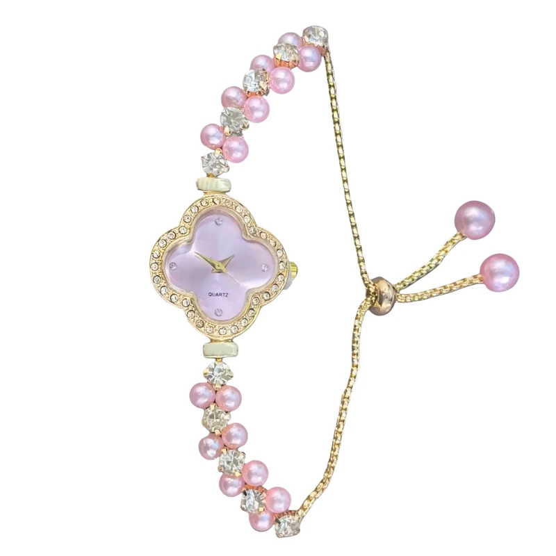 ساعت مچی عقربه‌ای کوارتز زنانه مدل لوکس قفل کرواتی بند مرواریدی کد ۶