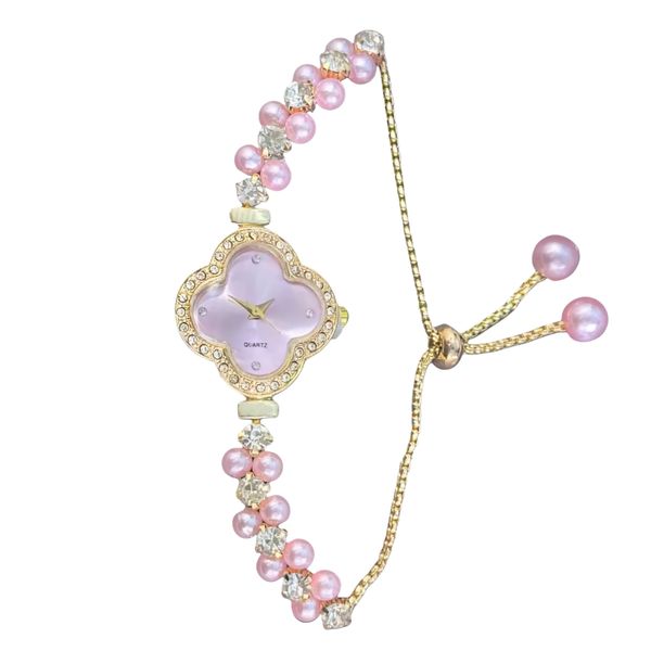 ساعت مچی عقربهای کوارتز زنانه مدل لوکس قفل کرواتی بند مرواریدی کد ۶