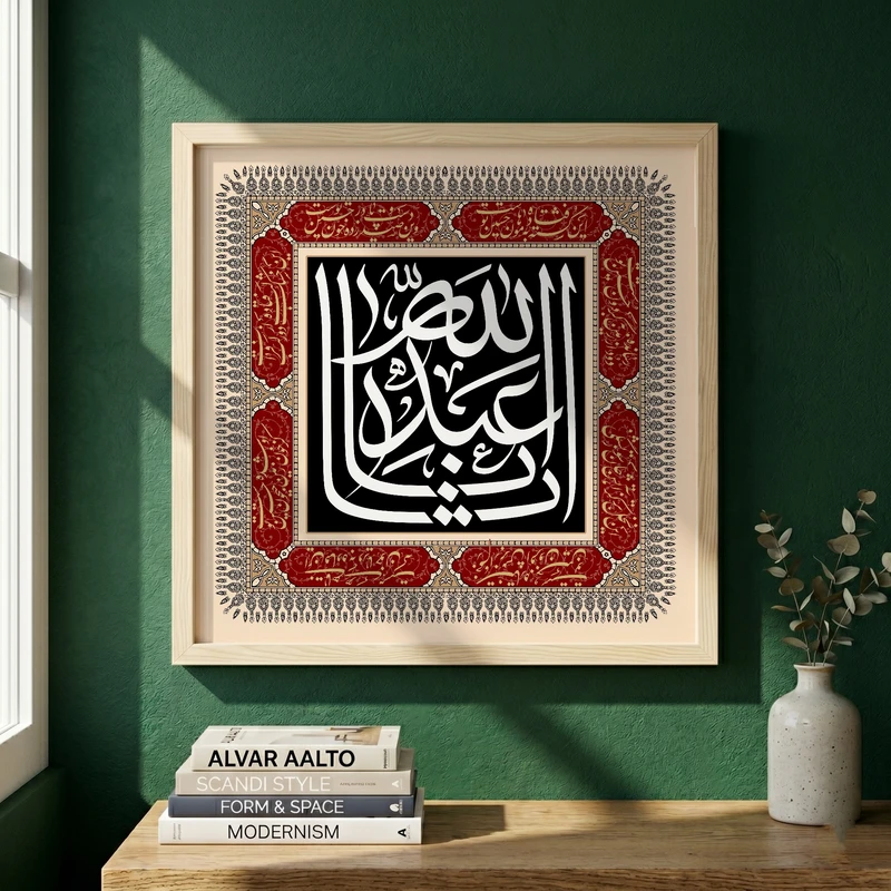 تابلو طرح یا اباعبد الله الحسین مدل G15459 فریم کرم روشن