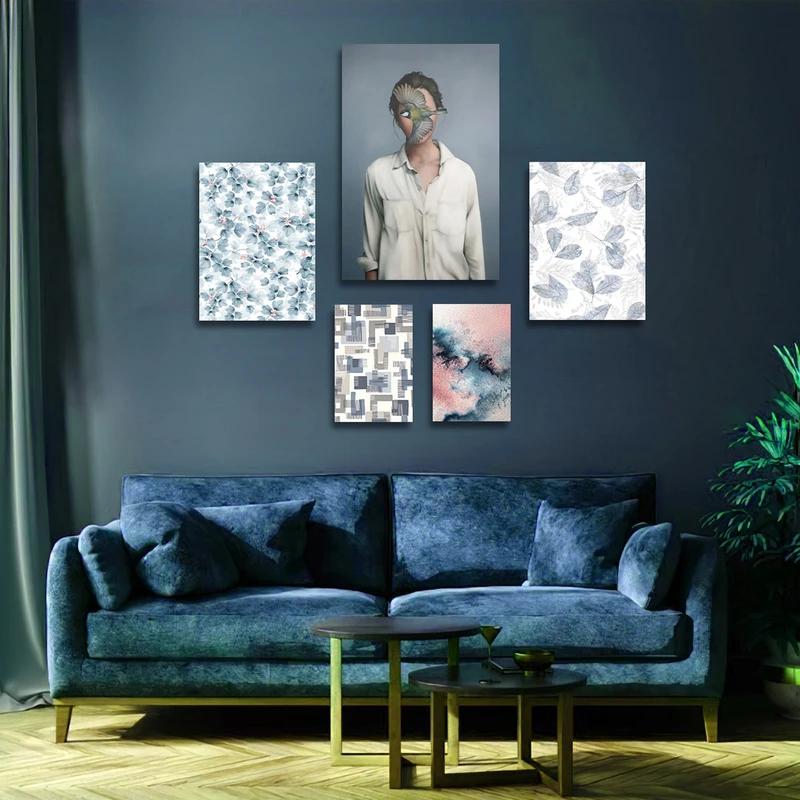تابلو شاسی بکلیت طرح نقاشی مدرن دکوراتیو مدل SH-1837 مجموعه 5 عددی