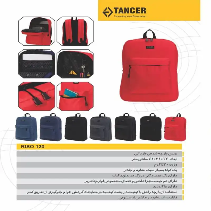 کوله پشتی تنسر مدل ریزو