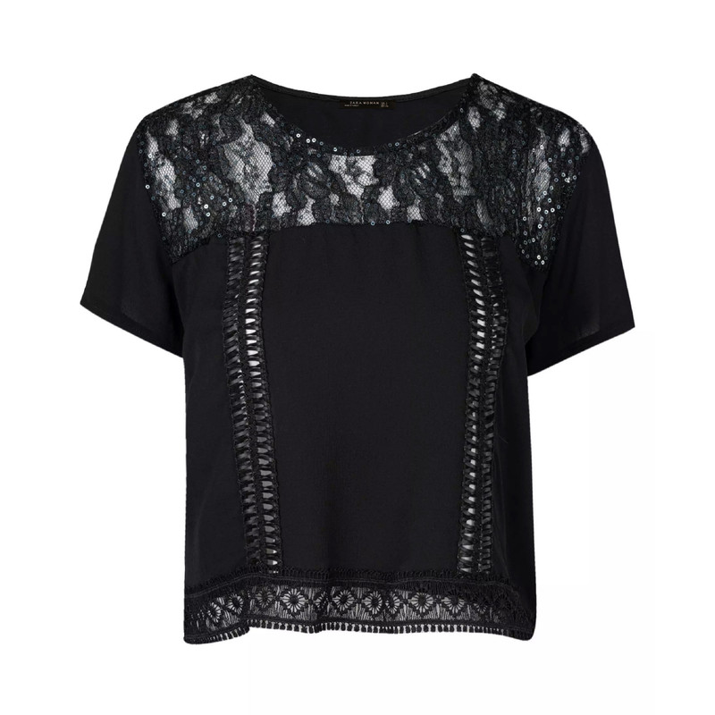 بلوز آستین کوتاه زنانه مدل پولک دوزی کد 292936 رنگ مشکی