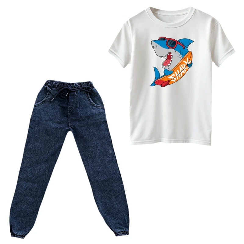 ست تی‌شرت و شلوار پسرانه مدل کوسه کد ۸